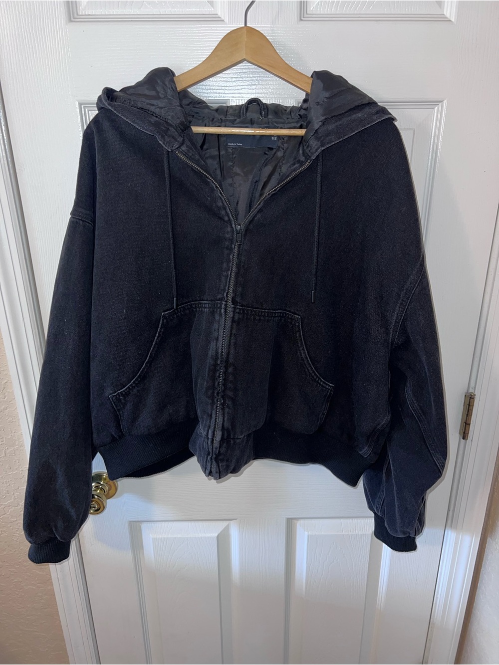 ASOS Design Oversized Cropped Zip Up Hoodie Washed Black Bomber Jacket